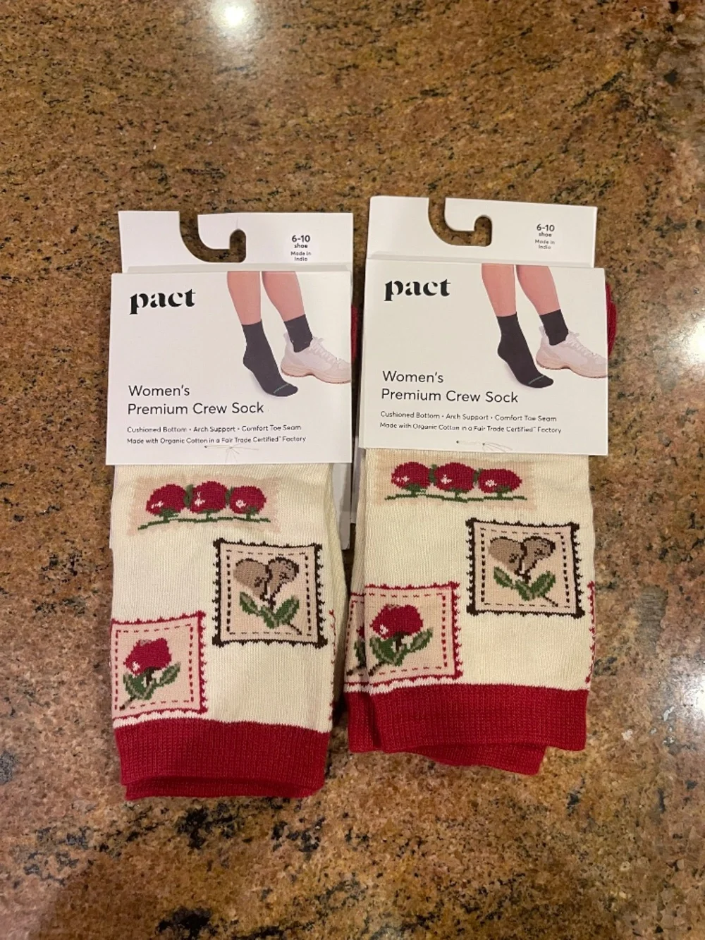 Pact Fruit Stamps Premium Crew Socks Two Pair NWT!